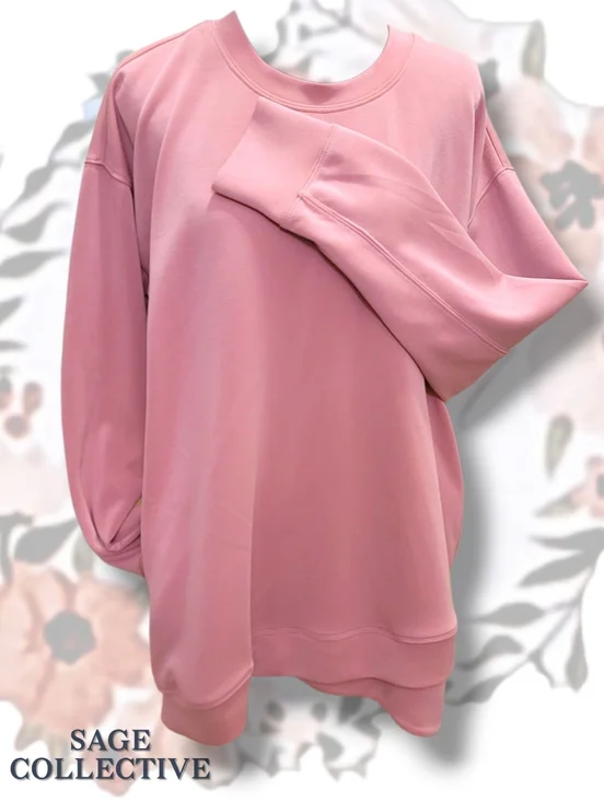 Sage Collective Women's Oversized Crewneck Sweatshirt - Dusty Rose Size M - Picture 2 of 7